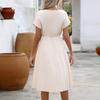 Women Mini Dress Summer Casual Solid A-line Dress Female Fashion Holiday Boho Loose Beach Elegant Elastic Waist Pleated Dress