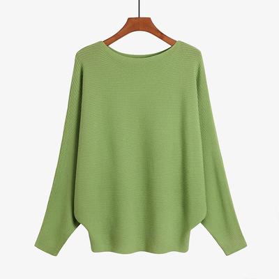 Women's Casual Fashion Knitwear One Neck Batwing Pullover Hem Elastic Soft Breathable Sweater Loose Simple Solid Comfortable Thread Knit Tops