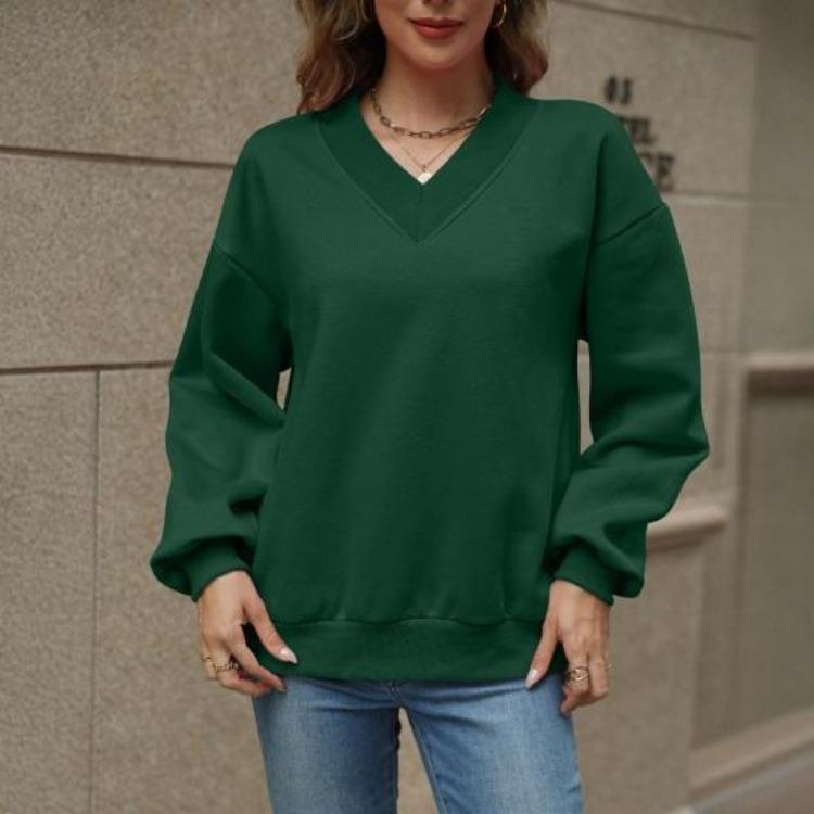 Fall Casual Drop Shoulder V Neck Oversized Sweatshirts Womens Fleece Long Sleeve Pullover Top Outfits