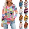 Damenmode Lässig Plissiert Rundhals Vintage Blumendruck Langarm T-Shirt Top