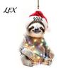 Christmas Tree Hanging Accessories Animal Ornaments with Lanyard, Cute Double Sided Pendant 2026 Acrylic Gift Tags Santa Hat, 2D Flat Sign for Holiday