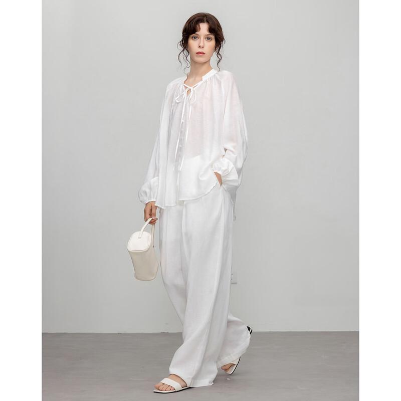Demana Women s Lightweight Linen Lyocell V-Neck Blouse with Tie-Straps XL