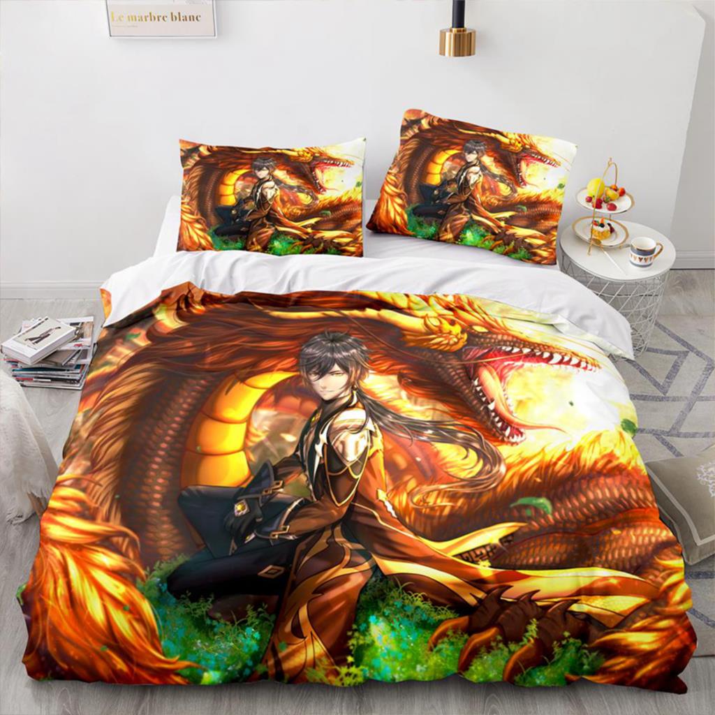 Anime Genshin Impact Xiao SUCROSA Qiqi Funda Nórdica Juegos de Cama de Dibujos Animados Juego de Cama Cubiertas de Edredón Textiles para el Hogar