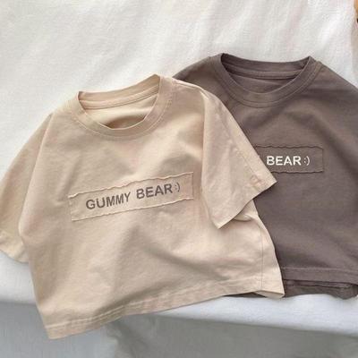 Zomerkatoenen T-shirt met letteropdruk in Koreaanse stijl voor peuters: Jongens & Meisjes Korte Mouw