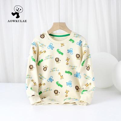 Dziecięce bluzy z długim rękawem w stylu koreańskim na wiosnę i jesień - bluzki z nadrukiem kreskówkowym dla dziewczynek, koszulki z terry dla chłopców