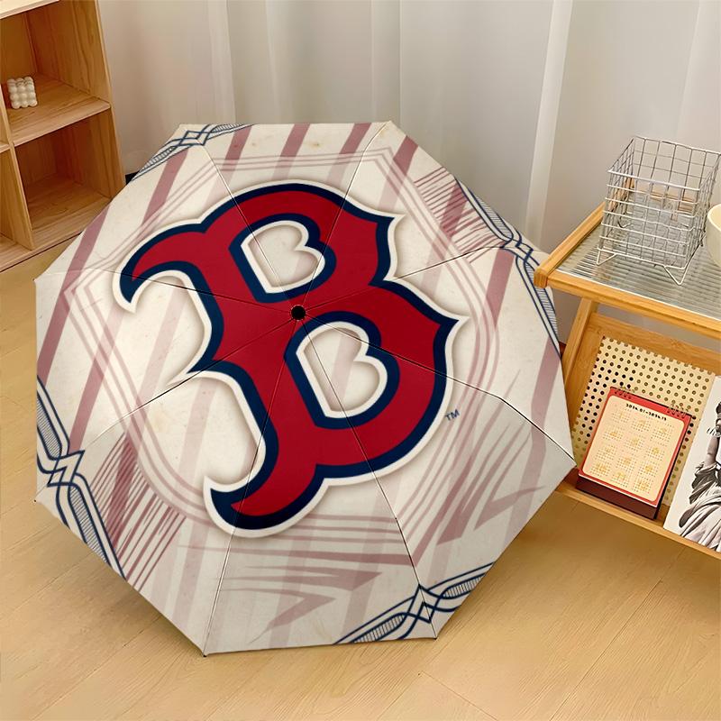 Boston Red Sox Print Auto 8?Ribs Folding Umbrella Wind Resistant Lightweight Automatic Umbrella For Daily Travel