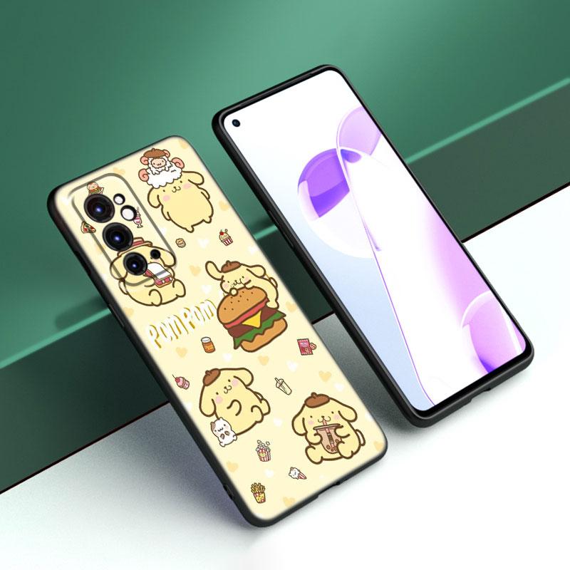 Cute Sanrio Pompompurin Black Silicone Phone Case For OnePlus 9 10 11 12 ACE 2V Pro 9RT 10T 10R Nord CE 2 3 Lite N10 N20 N30 5G