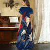 Women Plus Size V Neck Short Sleeve American Eagle Flag Printed Straight Maxi Dress