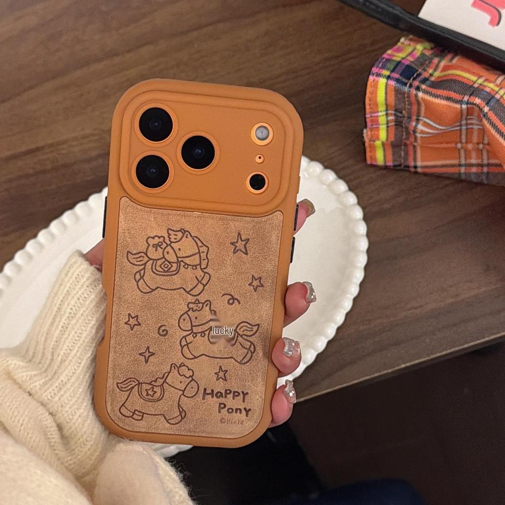 Embossed Brown Lucky Horse iPhone 17 Pro Max Crossbody Case for Autumn & Winter