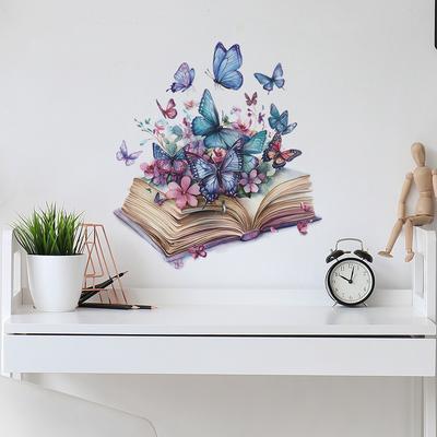 Creative Magic Book Butterfly Flowers Background Living Room Entrance Beautification Decoration Wall Stickers