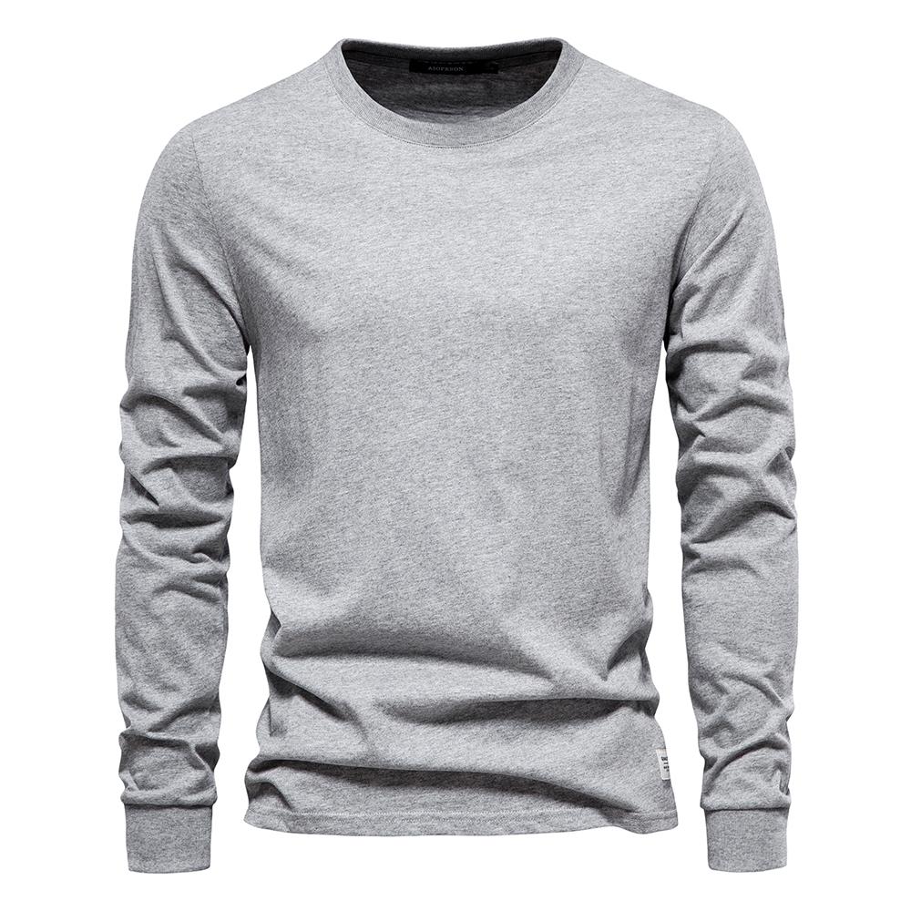 Solid Color Cotton T Shirt Men Casual O-neck Long Sleeved Mens Tshirts New Autumn High Quality Colorful T-shirt For Men