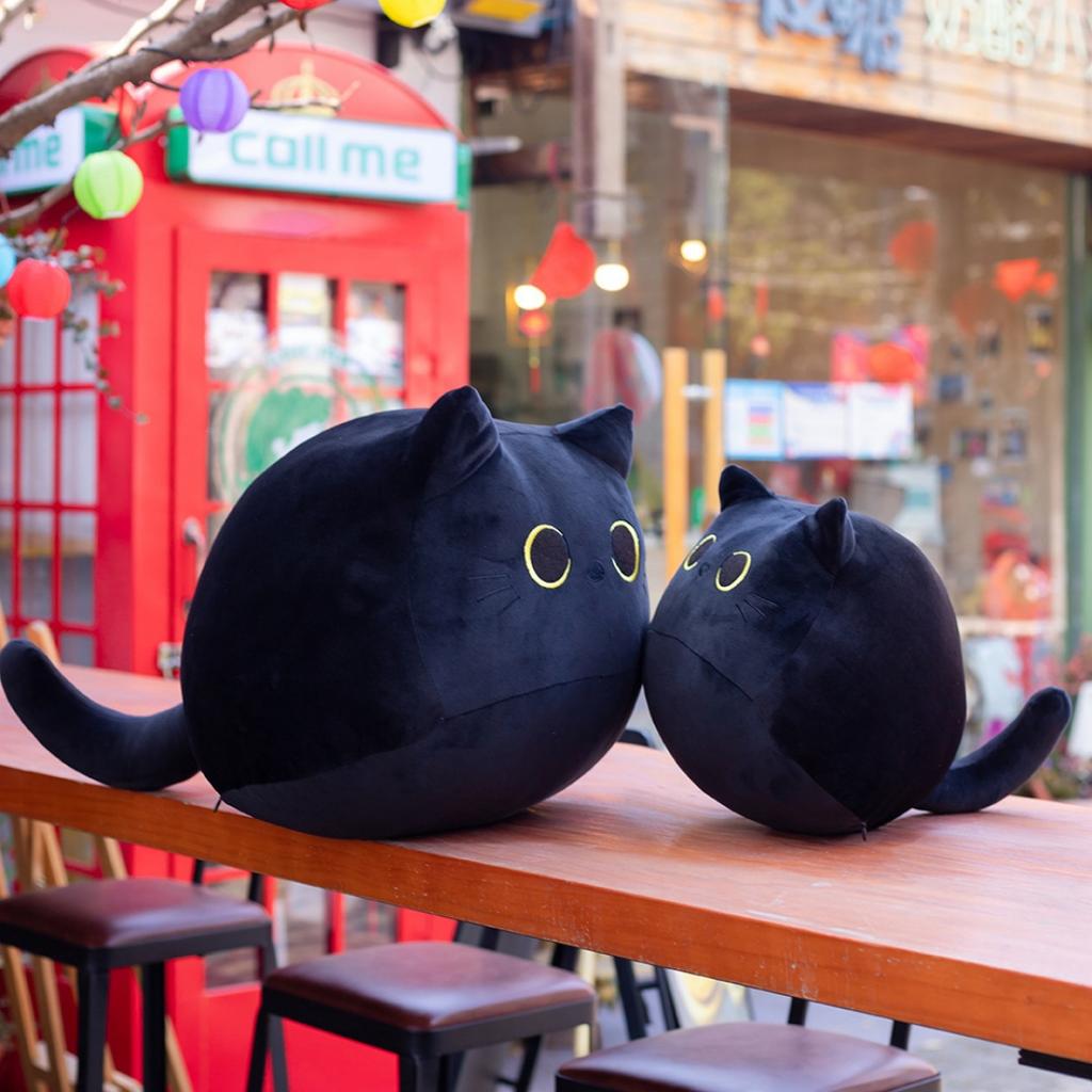 Kawaii Black Cat Plush Toy Cute Stuffed Animal Kitty Plushie Soft Pillow Gift For Kids Birthday Gift For Boys Girls Home Decor