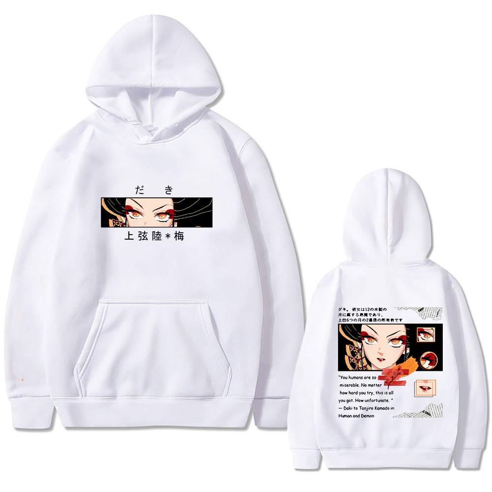 Anime Demon Slayer Daki Eyes Graphic Hoodie Male Fashion Casual Fleece Pullover Hoodies Men's Women's Vintage Streetwear