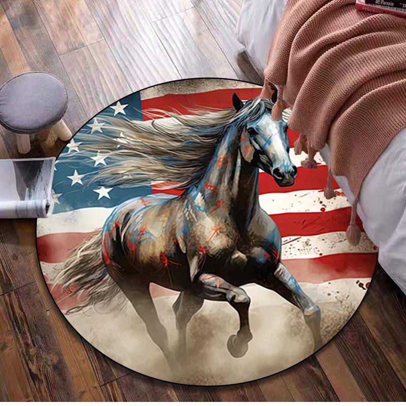 

Horse Circular Rug Office Decorative Carpet For Living Room Bedroom Door Mat Floor Carpet Computer Chair Area Rug Viking Theme Decor 80x80cm( 31x31in)