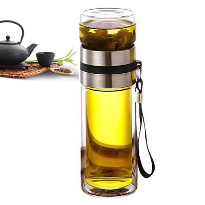 Tea Water Bottle High Borosilicate Glass Double Layer Tea Water Cup Double Wall Tea Bottle Travel Mug Infuser Water Bottle