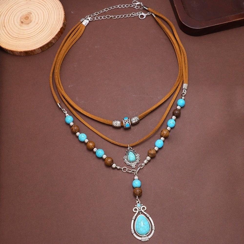 Bohemian Style Pendant Necklace Blue Chain Jewelry Simple Stack  Beach Choker  Party Wear