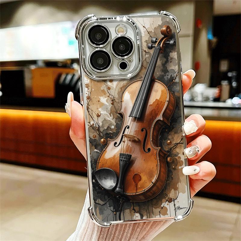 Violin Music Soft Phone Case For iPhone 15 16 17 Air 14 Pro Max 16E Plus 13 12 Mini Plating Anti-Fall Fundas