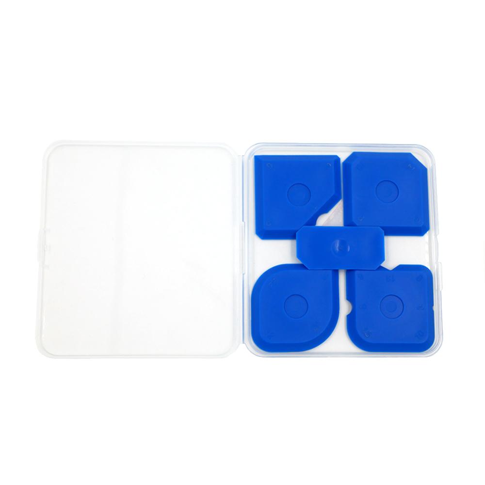 Ensemble de 5 pièces de lisseurs et grattoirs professionnels bleus en silicone pour joints de carrelage avec boîte en plastique transparent