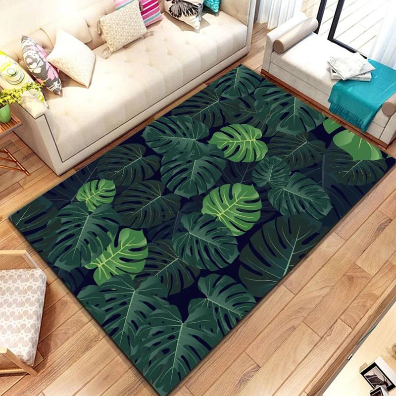 Sommerlicher tropischer Blätterteppich mit Monstera-Blättern, geeignet für Wohnzimmer und Schlafzimmer, Fußmatte, hawaiianische Blatt-Bodenmatte