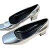 Temperament retro silver thick heel square head high heels women's 2025 new soft leather soft sole commuter shoes are not tired