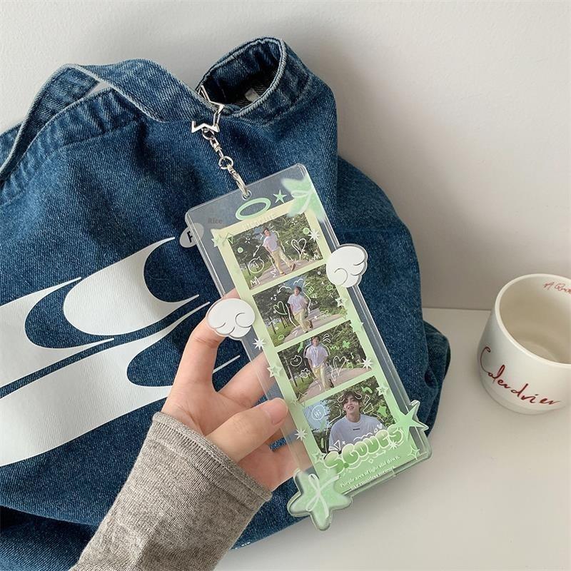 Cute Acrylic Idol Po Card Holder Star Four-Compartment Pocard Holder Storage Card Display Protect Pendant Diy Decor Gifts