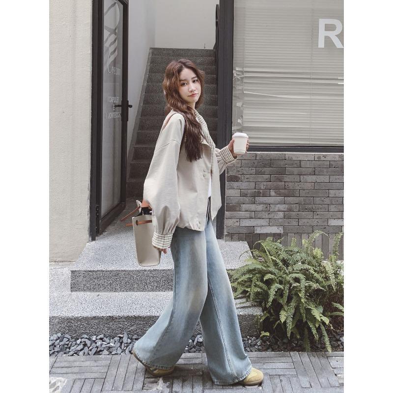 Korean Style Plaid Stitching Fashion Simple Women's Versatile Slim Casual Jacket Top