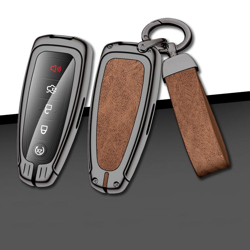 Leather Car Metal Key Case Cover for Ford Explorer Edge Escape Flex Taurus 2011 2012 2013 2014 2015 Keychain Accessories
