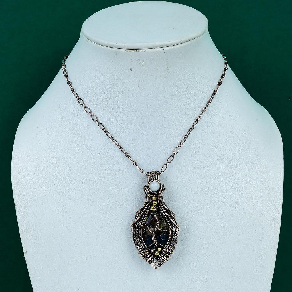 Copper watermelon tourmaline pendant copper wire wrapped jewelry handmade rainbow moonstone pendant tree of life natural gemstone jewelry