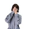 Spring and Autumn New Blue and White Plaid Long Sleeve Shirt Women's College Style Loose Casual Shirt Stacked Jacket Top