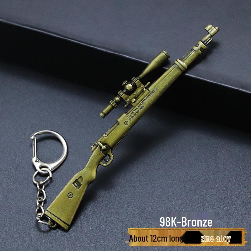 PUBG Peace Elite Chicken Dinner Anime Keychain Alloy Model Gun Toy Pendant