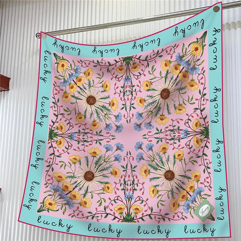 New Year Gift 90cm Large Square Scarf Scarf Women'S Scarves Spring And Autumn Style Fashion Shawl European American Twill Print