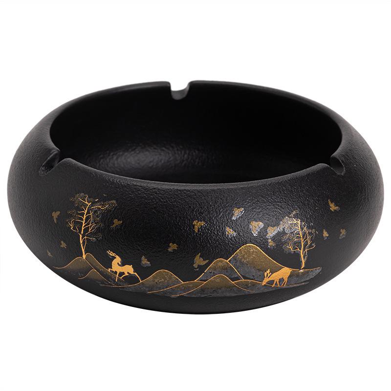 Retro Chinese-Style Large Windproof Ashtray - Coarse Pottery Design, High-End Luxury Cigarette Holder for Home & Office