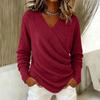 Women's V-Neck Long Sleeve Knit Sweater Casual Color Pullover Top