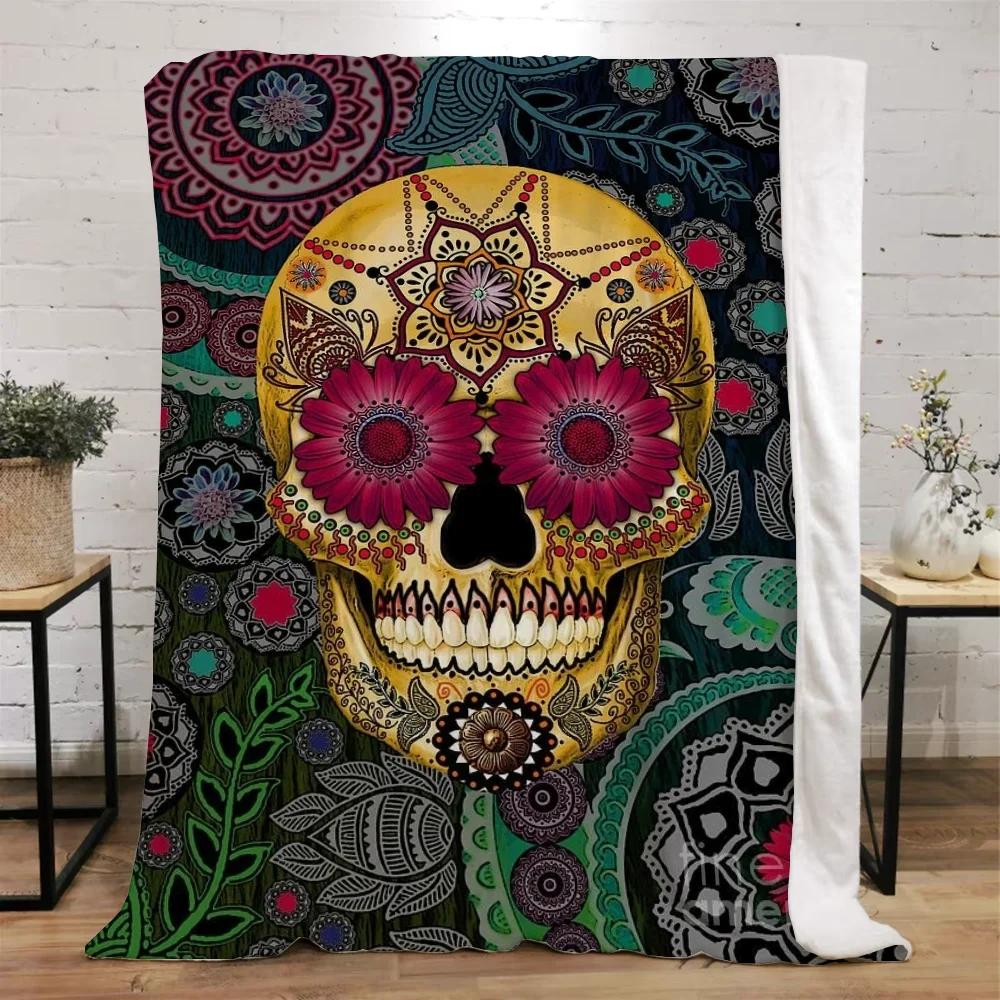 Mexico Flower Skull Custom Blanket King Size Hairy Blankets for Bed Throw Home Interior Knitted Plaid Luxury Bedding Beach Towel