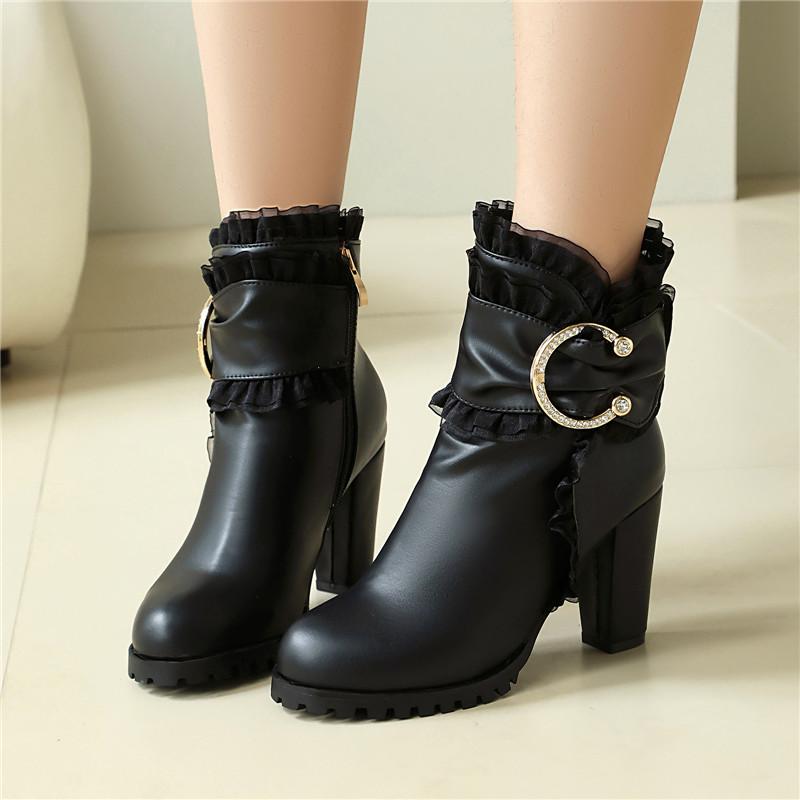 Women's High-heeled Short Boots Autumn and Winter New Waterproof Table Thick-heeled Large-size Roman Short Boots