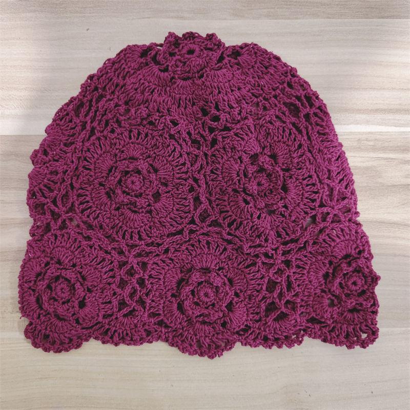 Bohemian Ethnic Style Handmade Head Wrap Hat Niche Design Spring Summer Thin High-end Blue Crochet Cap