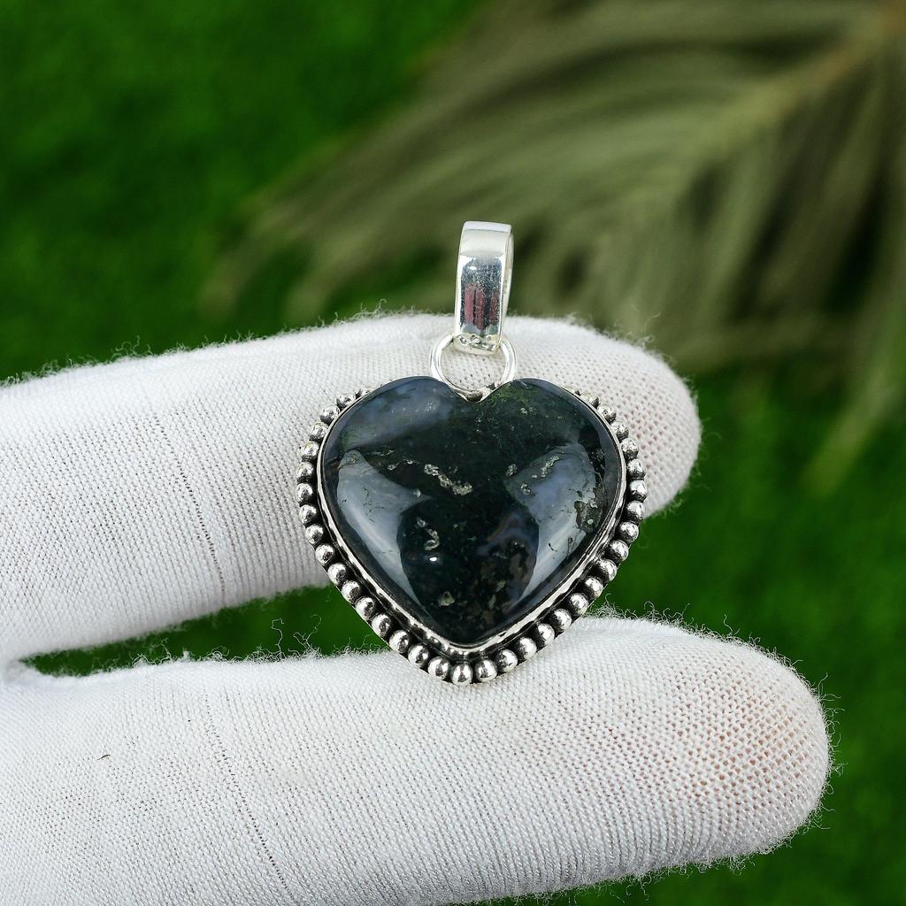 Natural Solar Moss Agate Gemstone Jewelry 925 Sterling Silver Pendant For Women