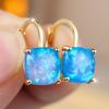 Charm Elegant Female Big Square Blue Opal Stone Hoop Earrings Trendy Fashion Rose Gold Color Wedding Jewelry For Women