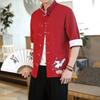 Embroidery Crane Short Sleeve Shirts Men Traditional  Casual Tang Suit Cardigan Men Chinese Style Retro Kung Fu Blouses Men