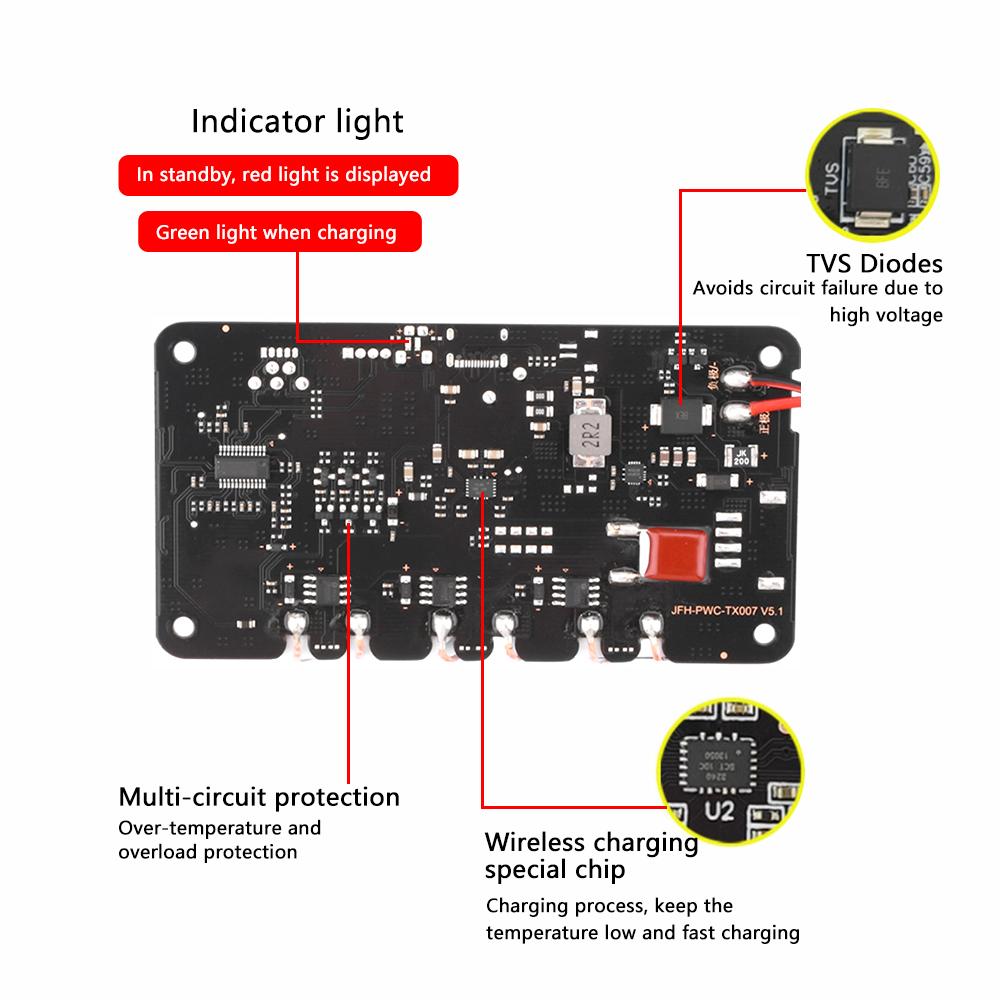 20W Typ-C für Qi-Funkladegerät Sender-Modul Platine mit 3 Spulen 5V 9V 12V Für DIY Auto Outdoor Stromversorgung