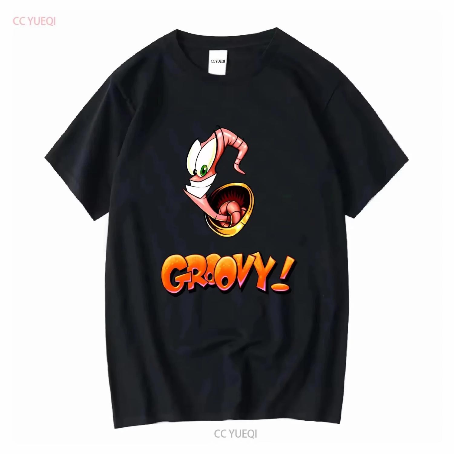 

Earthworm Jim Groovy Video Game Player T Shirt Long Sleeves Vintage Washed Casual Homme Soft Versatile Streetwear Fashion S чёрный