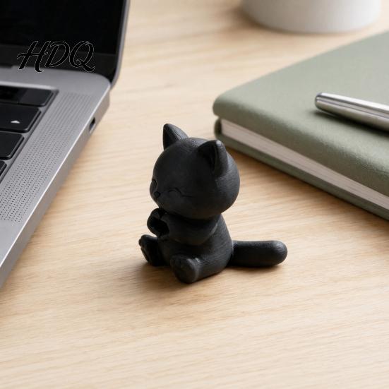 3D Print Lovely Cat Display Figurine Printed Figurine Artistic Desktop Decoration Heart Hand Gesture Kawaii Pose Statue Decor Smiling Tabletop