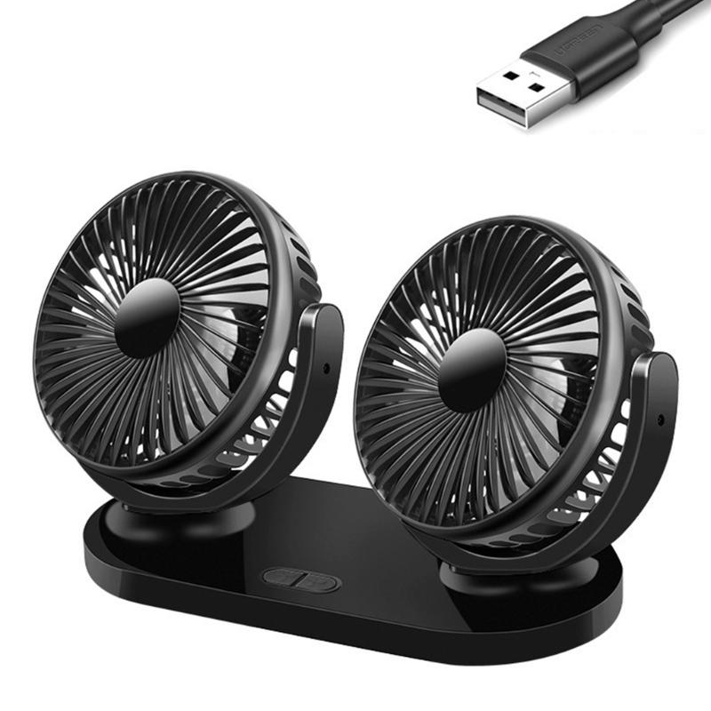 Dual-Head Electric Fan Portable Car Vehicle Fan Vehicle Mounted USB Fan Strong Wind Desk Fan for Vehicles, SUV, RV,Boats