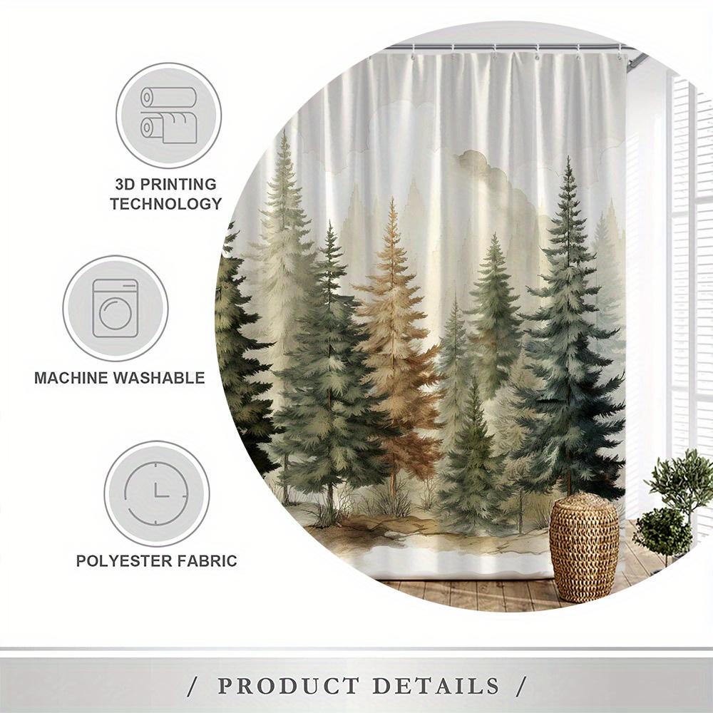 Serene Forest Shower Curtain – Tranquil Pine Trees & Misty Landscape, Nature-Inspired Art, Polyester, Includes Hooks