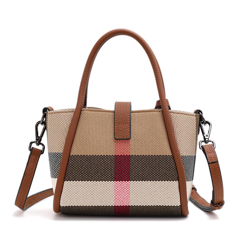 Aidrani  New women's plaid handbag mini style made of canvas and cowhide materials brown