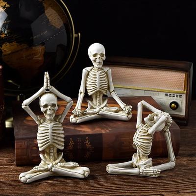 Vintage Skull Figurine Resin Haunted House Props Halloween Holiday Atmosphere Ornament Yoga Human Skeleton Statue for Home Decor
