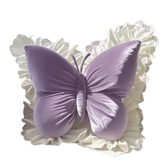 Butterfly Throw Pillow Plush Butterfly Shaped Pillow with Lace Edge Decorative Cute Stuffed Hugging