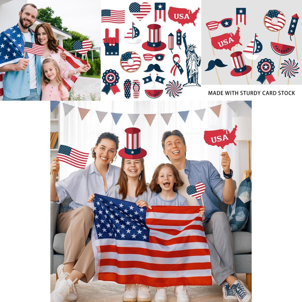 American Independence Day Photo Props Set With 20 Paper Party Decorations For Celebrations
