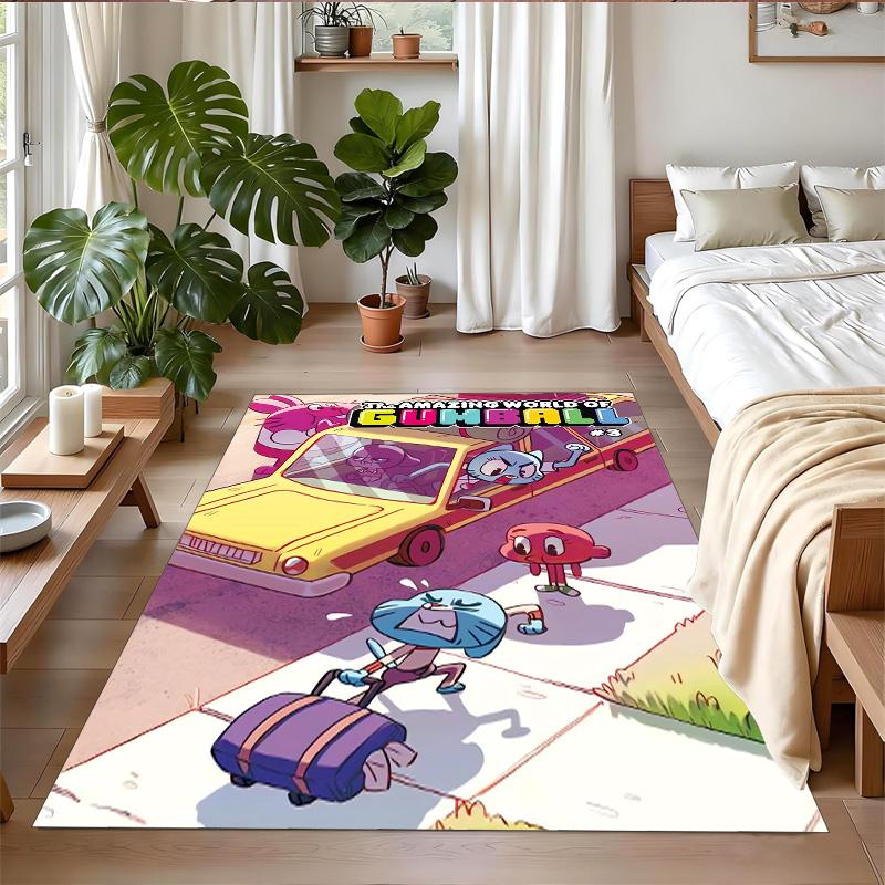 Anti‑Slip Crystal Velvet Floor Rug, Amazing World of Gumball Design Carpet for Indoor Living Bedroom Home Decoration