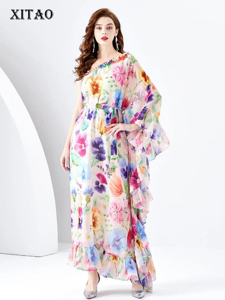 

XITAO повседневное женское платье с принтом и диагональным воротником на одно плечо LYD1698